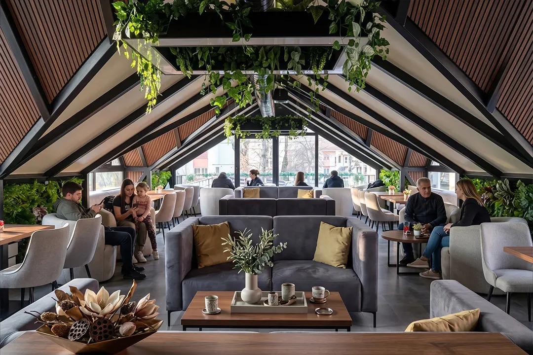 3D render ulaza u kafe Jež nakon renoviranja prizemlja